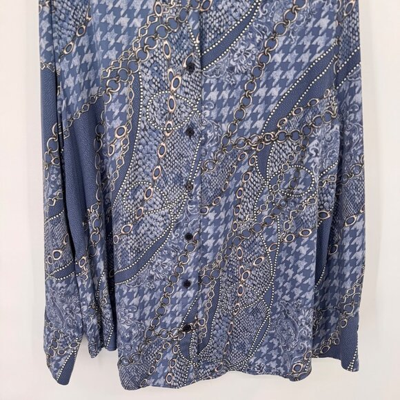 Chicos 3 Womens Button-Down Long Sleeve Shirt Size XL Blue Geometric satin - Picture 4 of 12